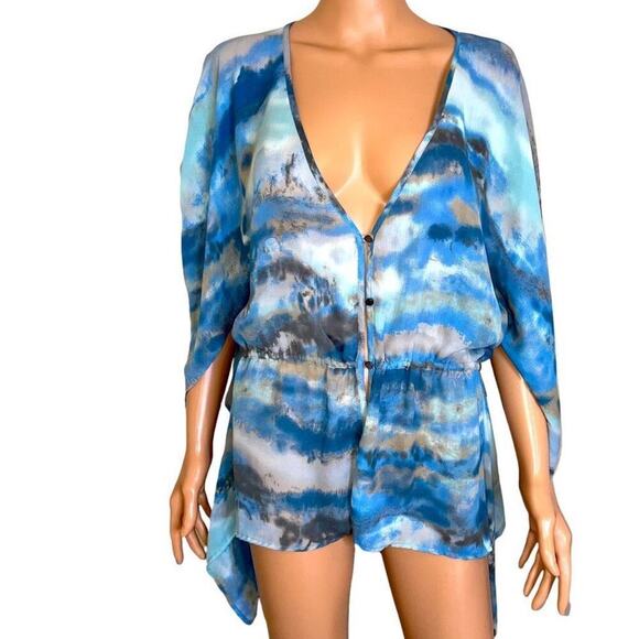 Willi smith lightweight blouse chiffon in blue colorway flowy semi sheer SZ L - Picture 2 of 9